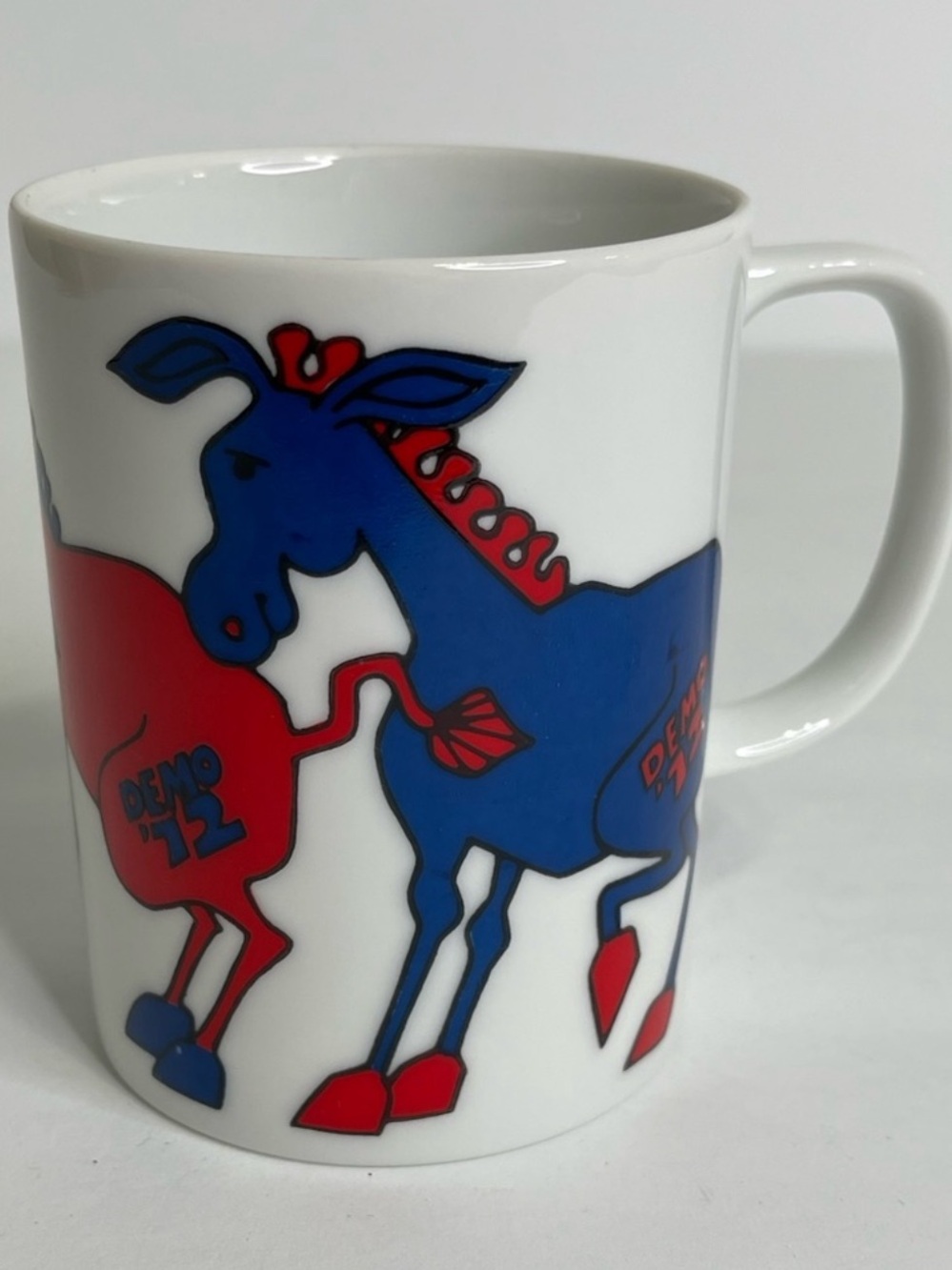 Fitz & Floyd Political White Ceramic Mug Red & Blue Donkey